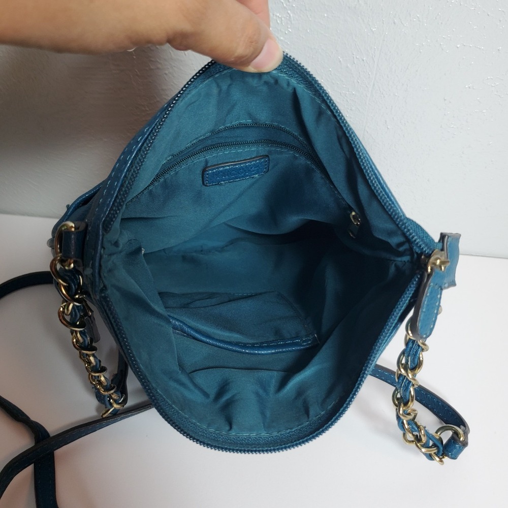 Nicole by Nicole Miller Blue Crossbody‎ Bag Purse Gold Chain Strap Stud Detail - Picture 9 of 11